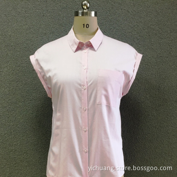 Women's cotton pink striped short sleeves shirt